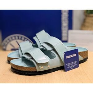 Birkenstock Uji Surf Green Nubuck Leather Two Strap Shine Sandals W9 EU40 NIB